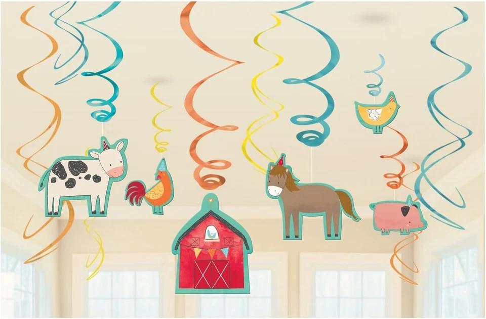 Веселые украшения для скотного двора с сельскохозяйственными животными для детей на день рождения висячие завитки - Изображение 1 из 1