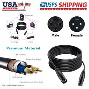 10ft/3m 3Pin DMX512 Cables Signal XLR Connection Stage Par Light Cable Wire - Picture 1 of 7