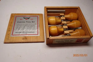 VINTAGE MILLERS FALLS NO. 107 CARVING CHISEL SET W/ CASE AND STONE WOODWORKING - Picture 1 of 10