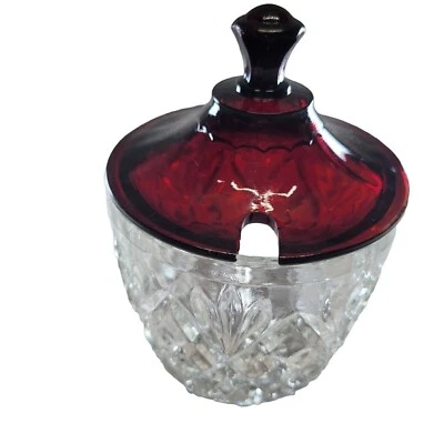 Anchor Hocking Jar Royal Ruby Red Glass Pineapple Fan Jelly Jam Marmalade Vtg - Image 1 of 4