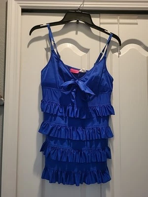 Винтажный Y2K Betsey Johnson синий с оборками танкини размер средний верхний плавать вырезка - Изображение 1 из 4