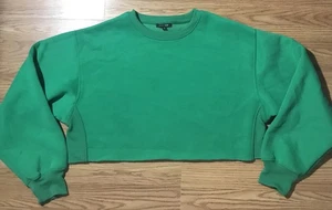 Papermoon Kelly Green Cropped Fleece Sweater / Sweatshirt Womens M Crew Neck - Picture 1 of 12