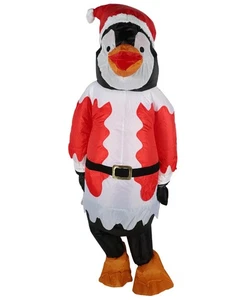 Unisex Santa Suit Penguin Inflatable Red and White Costume, Funny Holiday Outfit - Picture 1 of 12