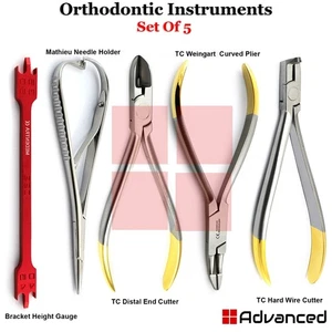 Kieferorthopädische Zange Drahtschneider Set TC Spitze Elastischer Nadelhalter & Höhenmesser - Bild 1 von 6