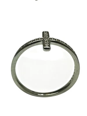 纯银十字戒指,带立方氧化锆。 7码 — 第 1/4 张图片