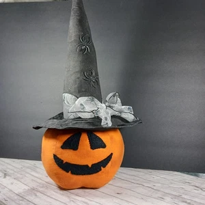 Halloween Hecho a Mano Relleno Calabaza Decoración Aspecto Primitivo Bruja Sombrero Arañas 19" - Imagen 1 de 11