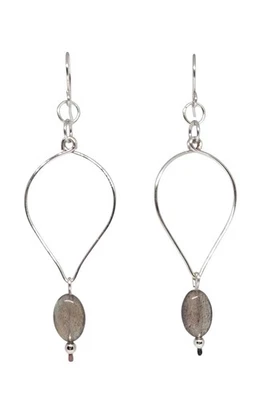 Handmade Gray  Labradorite Gemstones Silver Teardrop Hoop Boho Earrings  - Image 1 of 4