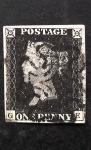 Queen Victoria GB Penny Black SG.1 Pl.5 Used Black MX 4 Large Margins Quality VF - Picture 1 of 3