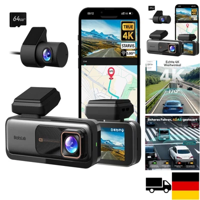 BOTSLAB Dashcam Auto Vorne Hinten, 4K Dashcam Auto GPS mit WiFi, Dual