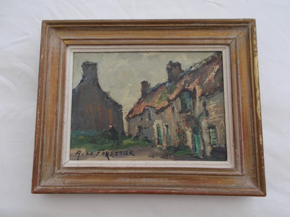 TABLEAU ANCIEN PEINTURE HUILE MARINE BRETAGNE BRETON RENE LE FORESTIER MIDY - Photo 1/4