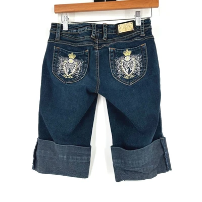 VTG Y2K 90 Baby Phat Bermuda Denim Shorts Size 1 Low Rise Embroidered Streetwear - Image 1 of 4