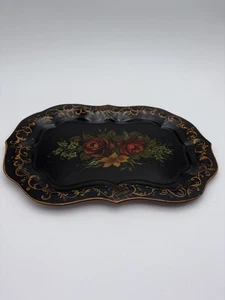 Vintage schwarz Metall Tole Serviertablett 1950 MCM signiert von Irene W. Tinsley - Bild 1 von 9