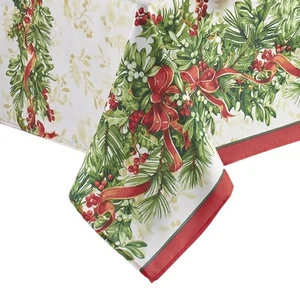 Home Fashions Holly Traditions Fabric Resistant Holiday Tablecloth, 60" x 144... - Picture 1 of 7