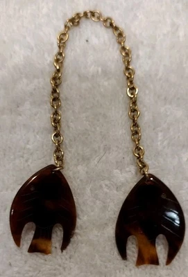 Vtg Double Etched Bakelite????? Tortoise Angel Fish Tie Clips 7.5" Long Goldtone - Image 1 of 4