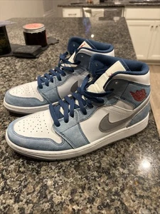 Air Jordan 1 Mid SE ‘French Blue’ Size 9.5 (Blue and Red Laces, Box) WORN ONCE - Picture 1 of 6