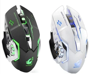 Wireless Gaming Mouse PC Rechargeable LED Light USB Computer Laptop Silent Mice - Picture 1 of 13