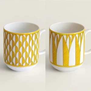 Hermes Paris Mug Cup Soleil d'Hermes Porcelain Tableware Set of 2 W/BOX - Picture 1 of 5