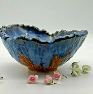 Vintage Ceramic Blue Beautiful Vase/Bowl Irregular Rim - Picture 1 of 10