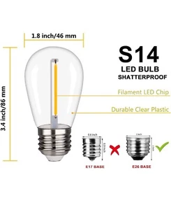15 Pack Shatterproof S14 Replacement Light Bulbs –1W S14 LED Bulbs Warm Whit - Picture 1 of 8