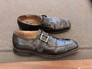 David Eden Genuine Alligator Men Dress Shoe Sz 10.5 Monk Strap Hand Made Brown - Picture 1 of 9