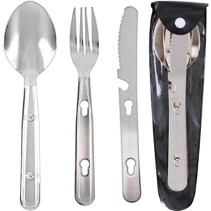 3 Piece Stainless Steel Chow Kit Set Knife Fork Spoon Camping Survival Hiking - Picture 1 of 4