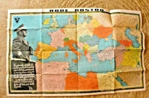 VINTAGE MAP WITH MUSSOLINI WANTS ROMAN EMPIRE MARE NOSTRO BY VISCEGLIA WWII 1942 - Picture 1 of 7