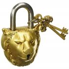 Lion Shape Brass Lock with Two Keys Vintage Style House Warming Gift 14 cm