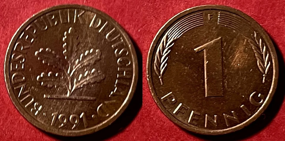 Germany 1991 1 Pfennig KM-105 Copper clad iron aUNC #15 - US Seller - Image 1 of 1