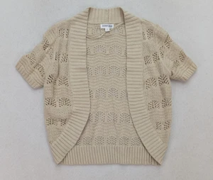 St. John's Bay Women's Sweater Size S Beige Short Sleeve Cardigan Open Knit - Picture 1 of 12