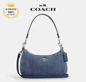 ❤️ COACH Teri Denim Shoulder Bag CAK35 Silver / Indigo 2way Crossbody Bag JP New - Picture 1 of 7