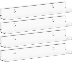 4Pcs 12" Wall Mount Vinyl Record Shelf Clear Acrylic Floating Shelves for Books - Picture 1 of 5