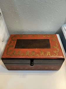 Vintage schwere Schmuckschatulle aus Holz Tole bemalt - Bild 1 von 12