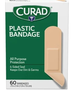 CURAD Plastic Bandages 4 Side Seal 2x More ABSORBENT, 60 Ct All One Size, 3"x3/4 - Picture 1 of 5