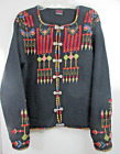 Vrikke Womens Sweater Xl Norwegian Wool Colorful Embroidered Ornate Metal Clasps