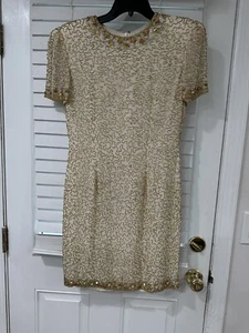 Vintage Gold Beaded Mini Dress A.J. BARI size 8. - Picture 1 of 8