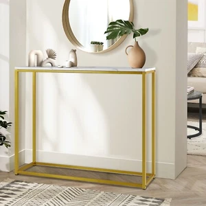 Oikiture Console Table Marble-look Iron Hallway Desk Entry Display Gold&White - Picture 1 of 10