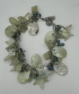 Vtg Mother of Pearl Teal/Blue/Green Colour Charms Chain bracelet beach core - Picture 1 of 4