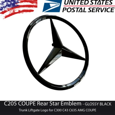 Bota traseira Mercedes Benz C Class C205 Coupe Star Badge 2015-23 preta C63 C63S C43 - Imagem 1 de 4
