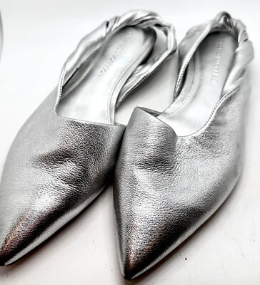 SIGERSON MORRISON Silver Italian Ladies Sandals Sling Back Shoes Flats SZ 7.5 - Image 1 of 4