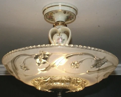 Porcelier Porcelain Frosted 16" glass shade semi-flush ceiling light fixture Cover