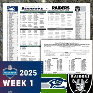 2025 Raiders vs Seahawks Game Flipcard Preseason Week 1 NFL 8/7 program - Picture 1 of 4