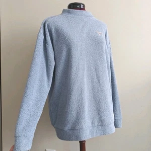 VS Victorias Secret PINK Women's Sweater Blue Terry Cloth Mock Neck Logo Small - Picture 1 of 8