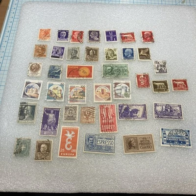 40 USED Vtg. Unique Poste Italiene Italy Stamps, 1900-1960; $1 Ships; DEAL-LOOK! - Image 1 of 4