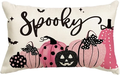 Halloween Spooky Polka Dot Pumpkin Throw Pillow Cover, 12 X 20 Inch Bat Horror P - Image 1 of 4