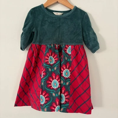 Matilda Jane Dress Girls Size 4 Plaid Floral Green Velvet Top - Image 1 of 4