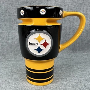 Pittsburgh Steelers Mug Black Yellow Ceramic w/Plastic Travel Lid NFL 2012 - Picture 1 of 8