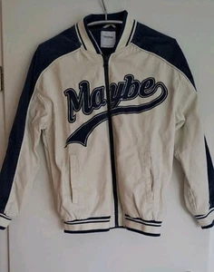 Collegejacke, Gr.L, cremefarben mit blauen Cordakzenten - Bild 1 von 2