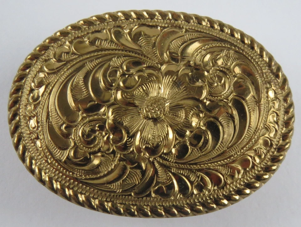 De Colección El Arturo Crumrine Cinturón Hebilla Bronce Tono Dorado Floral Adornado Vaquero Occidental Foto 1 de 3