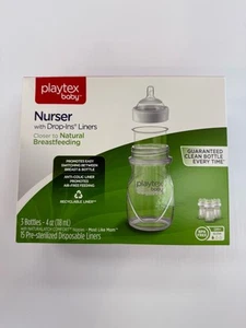 PLAYTEX Baby Nurser 4oz BOTTLES 3 Pack 15 DROP-INS Disposable Liners & Refills - Picture 1 of 8