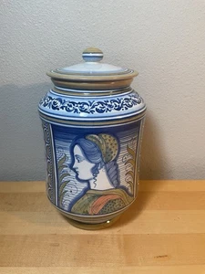 "Retrato italiano Deruta cerámica boticario con tapa tarro urna - 8""" - Imagen 1 de 12
